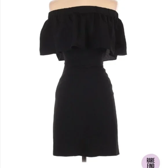 black long sleeve off the shoulder mini dress Black Off Shoulder Short Dress